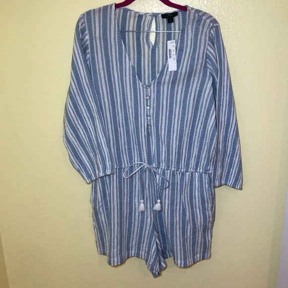 J. Crew Romper short Cotton Blue White Stripe Vacation Beach size L - Picture 3 of 11